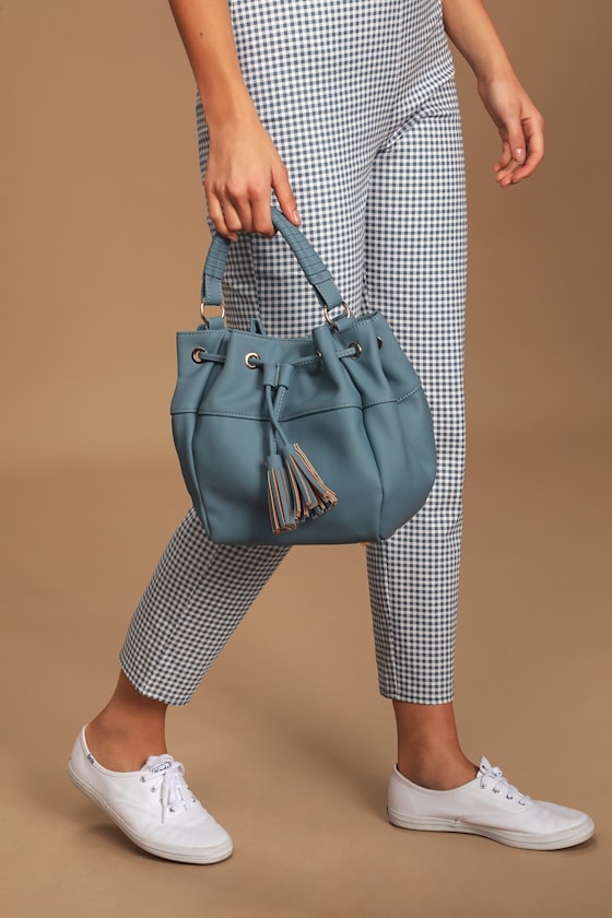 Cute Blue Bucket Bag Vegan Leather Bag Crossbody Bucket Bag Lulus