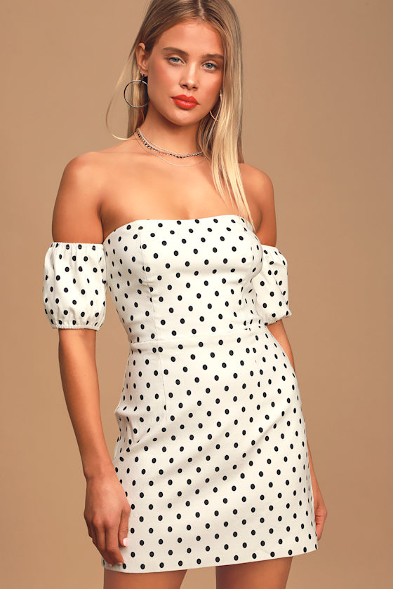 Style Secrets Black and White Polka Dot Off-the-Shoulder Dress 3