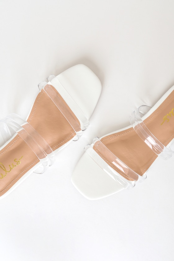 white slip on sandals flat