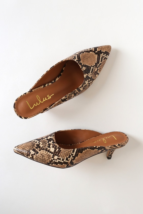Cute Beige Snake Shoes - Vegan Leather Mules - Pointed-Toe Mules - Lulus