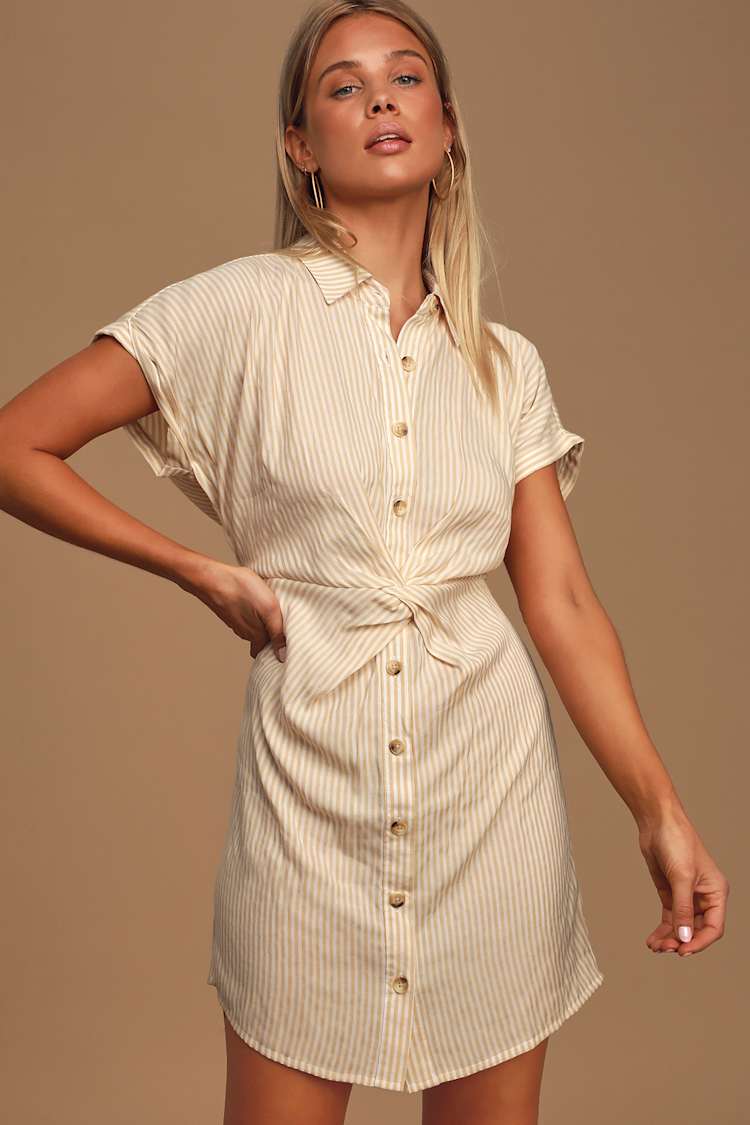tan shirt dress MIKUTA Effortless and chicthis beige button The Best Shirt Dress -