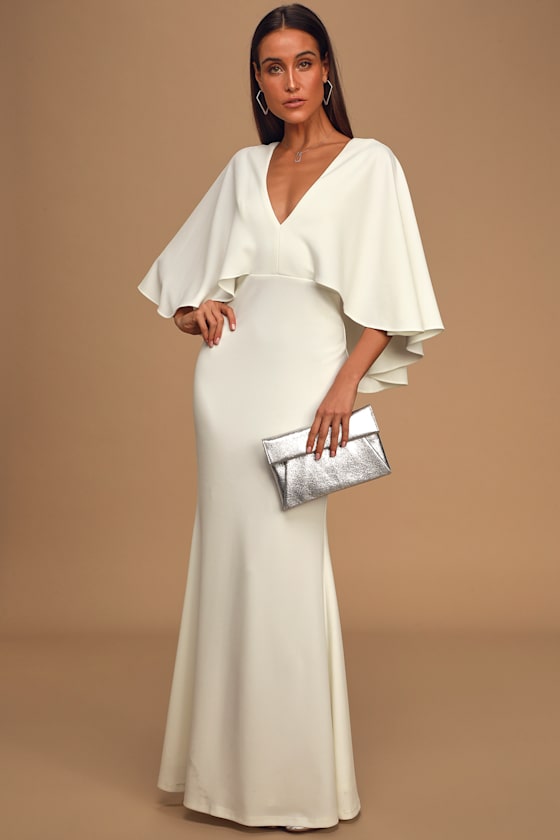 Spotlight Stealer White Cape Sleeve Maxi Dress 2