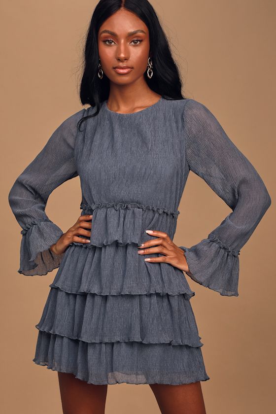 Know You Better Denim Blue Tiered Ruffled Long Sleeve Mini Dress 4