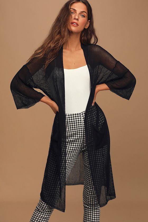 Mesh with Me Black Three-Quarter Sleeve Loose Knit Cardigan 3