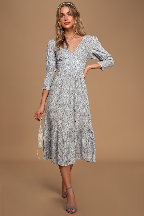 As Fresh As A Daisy White and Blue Floral Print Midi Dress 2