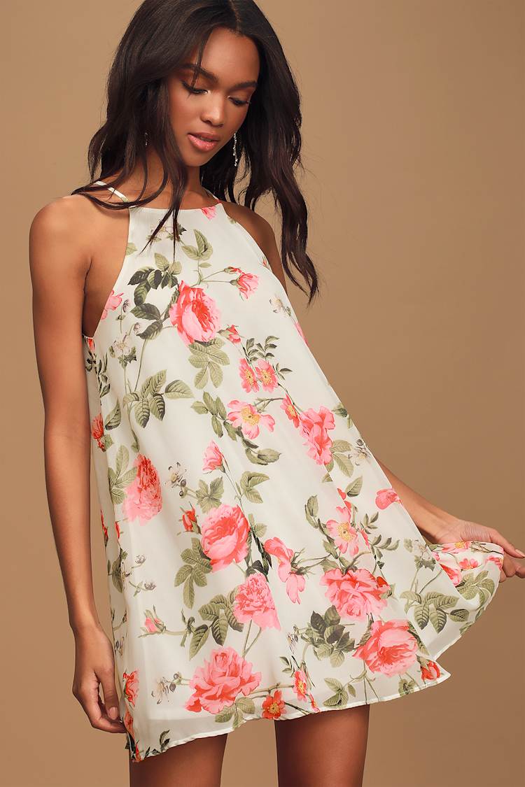 Cute White Dress - Swing Dress - Floral Mini Dress - Lulus