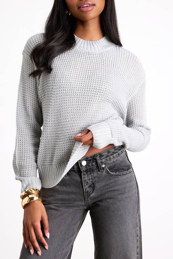 Campfire Cozy Light Grey Cropped Sweater 2