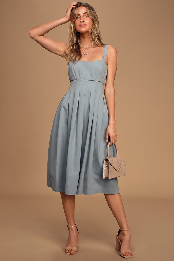 Cute Blue Dress - Tie-Back Dress - Pleated Dress - Midi Dress - Lulus