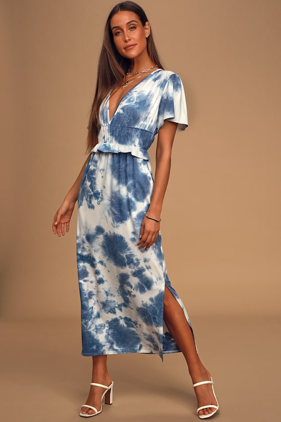 Simple Kind of Love Blue Tie-Dye Short Sleeve Midi Dress 2