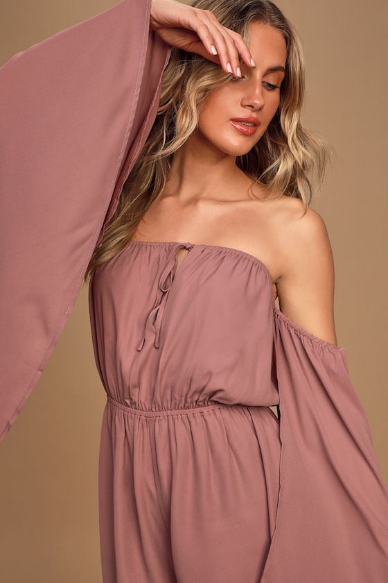 Hold The Applause Mauve Off-The-Shoulder Cap Sleeve Romper 3