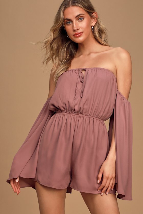 Hold The Applause Mauve Off-The-Shoulder Cap Sleeve Romper 2