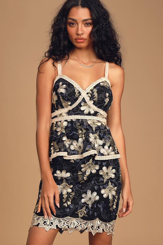 Lovely Embroidered Dress Blue Floral Midi Dress Peplum Dress Lulus