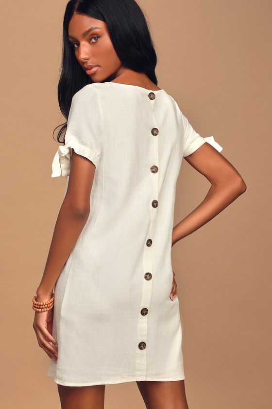 Cute White Dress Shift Dress Button Back Dress Linen Dress Lulus 