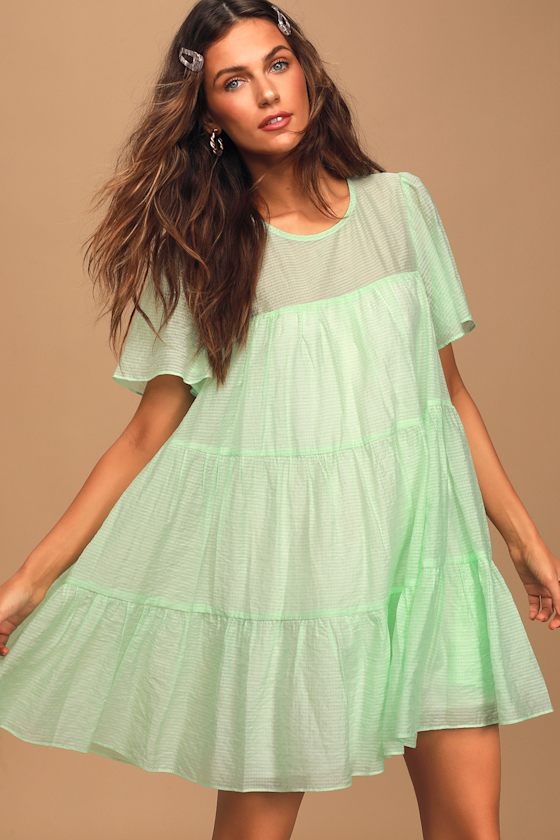 Tier We Go Mint Green Tiered Short Sleeve Mini Dress 3