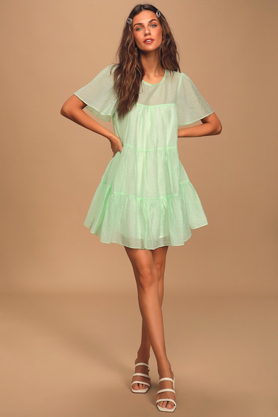 Tier We Go Mint Green Tiered Short Sleeve Mini Dress 2