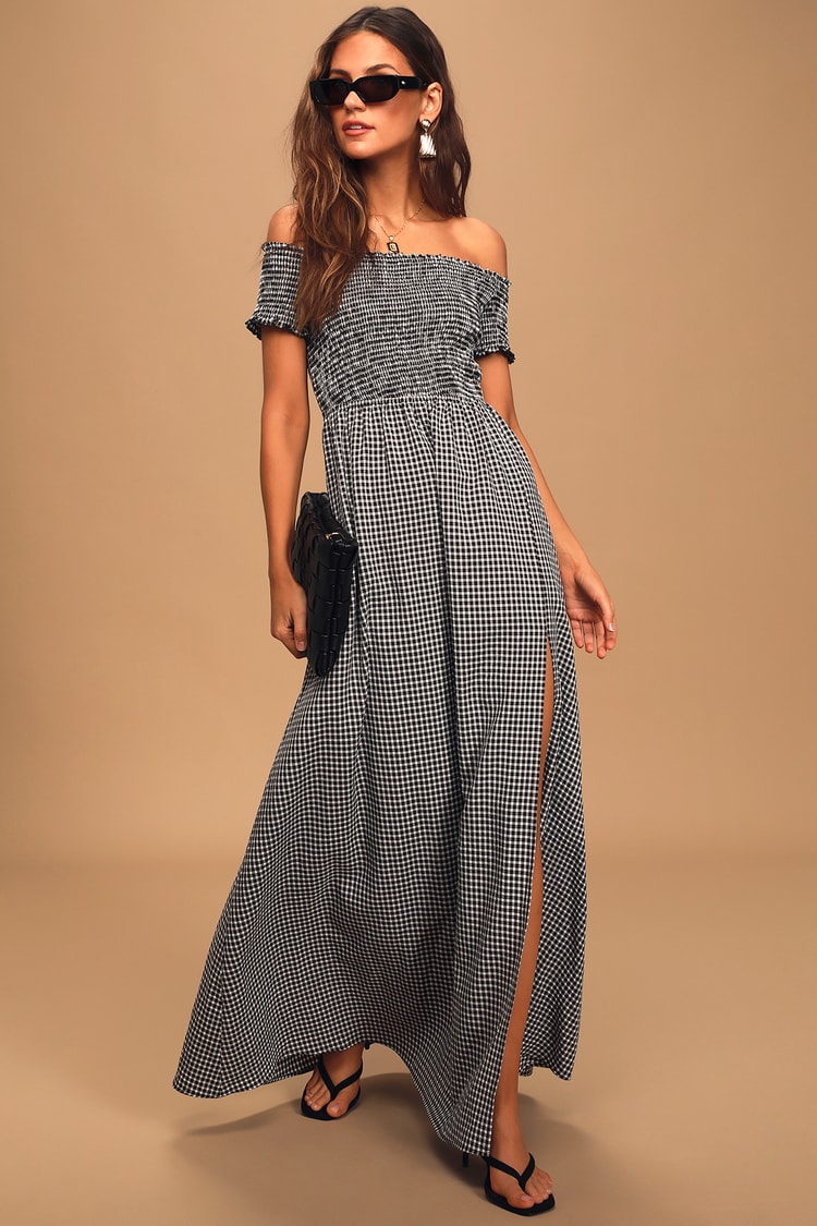 Black White Gingham Print Dress OTS Dress - Maxi Dress - Lulus