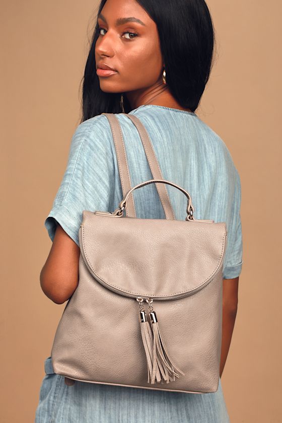 Chic Taupe Backpack Vegan leather Backpack Mini Backpack Lulus
