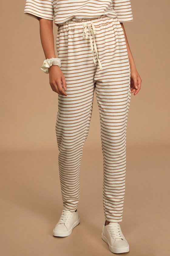 Tide Tan and White Striped Drawstring Pants 2