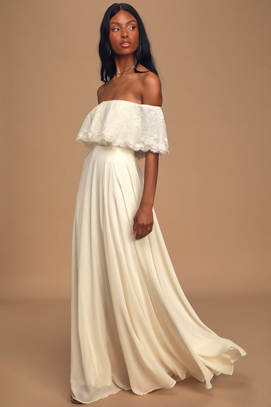 Everlasting Love Cream Lace Off-The-Shoulder Maxi Dress 5