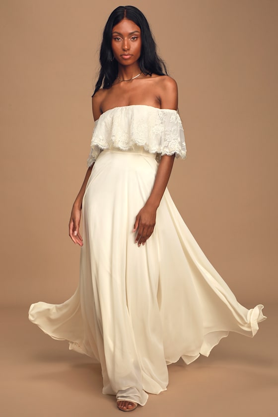 Everlasting Love Cream Lace Off-The-Shoulder Maxi Dress 2
