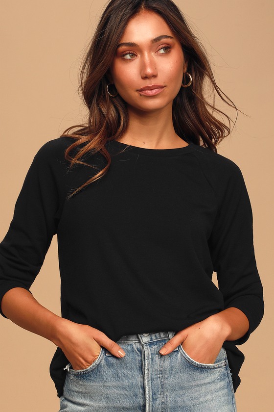 Cute Black Top - Long Sleeve Sweater - Knit Top - Sweatshirt - Lulus