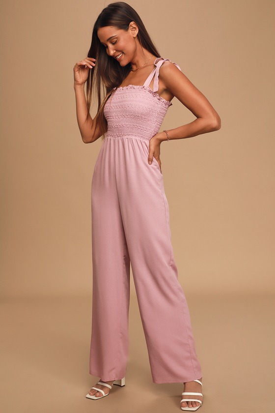 Cute Mauve Jumpsuit - Tie-Strap Jumpsuit - Smocked Jumpsuit - Lulus