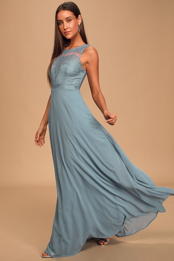 Forever Kind of Love Slate Blue Lace Maxi Dress 2