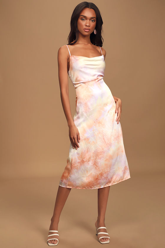 State of Tranquility Purple Multi Tie-Dye Satin Midi Slip Dress 2