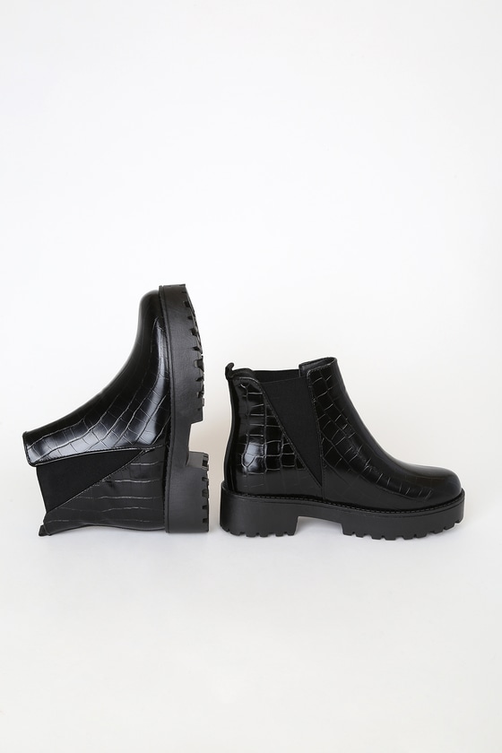 Black Boots - Crocodile-Embossed Boots 