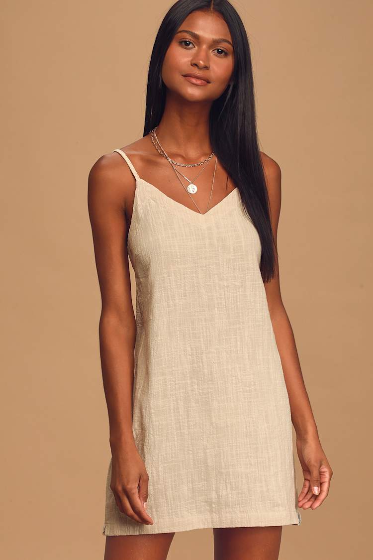 Rhythm Florida Dress - Cute Beige Mini Dress - Cotton Shift Dress - Lulus