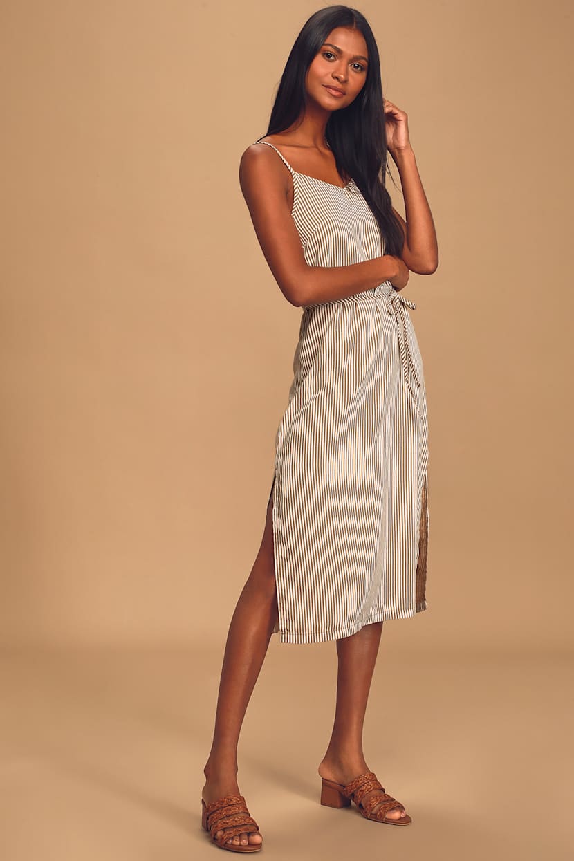 brown striped midi dress Petal and Pup Women's Henry Striped Midi Dress