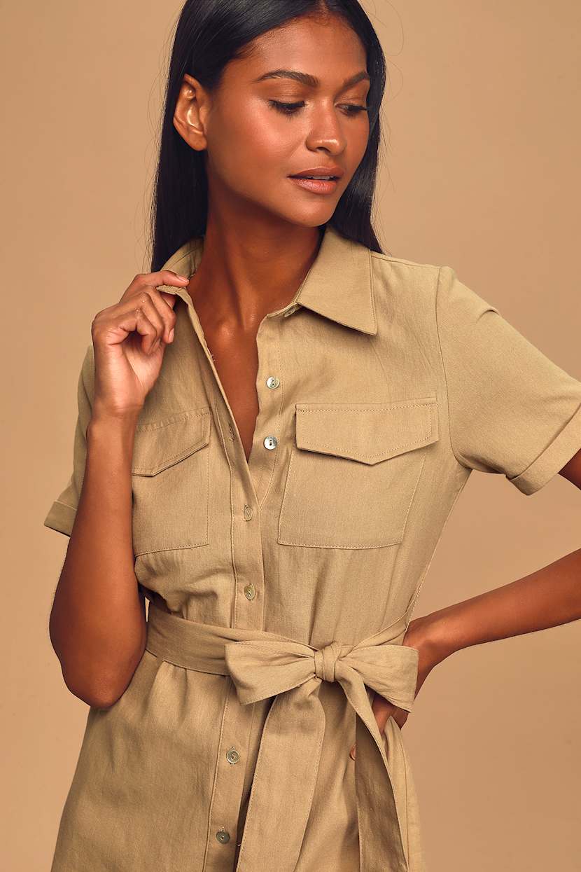 Sage The Label Desert Fever - Beige Shirt Dress - Button-Up Dress - Lulus