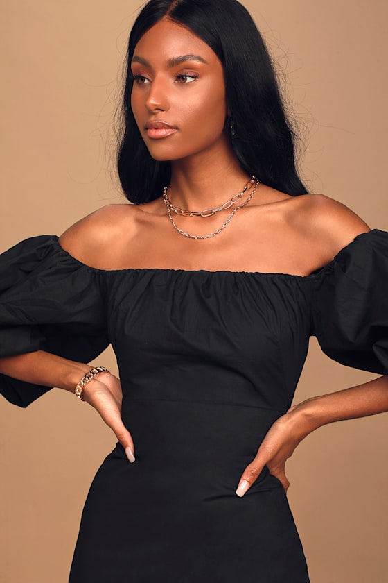 Feel the Love Black Off-the-Shoulder Puff Sleeve Midi Dress 4