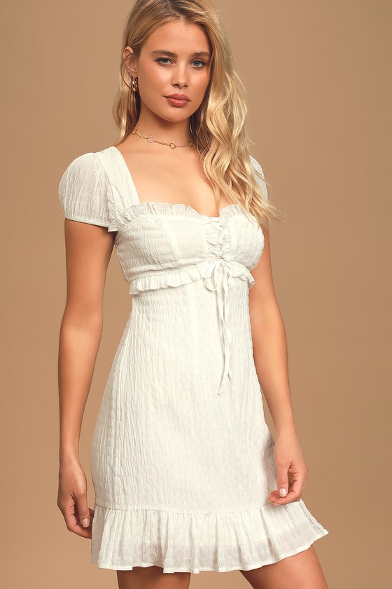 white ruffle smock dress