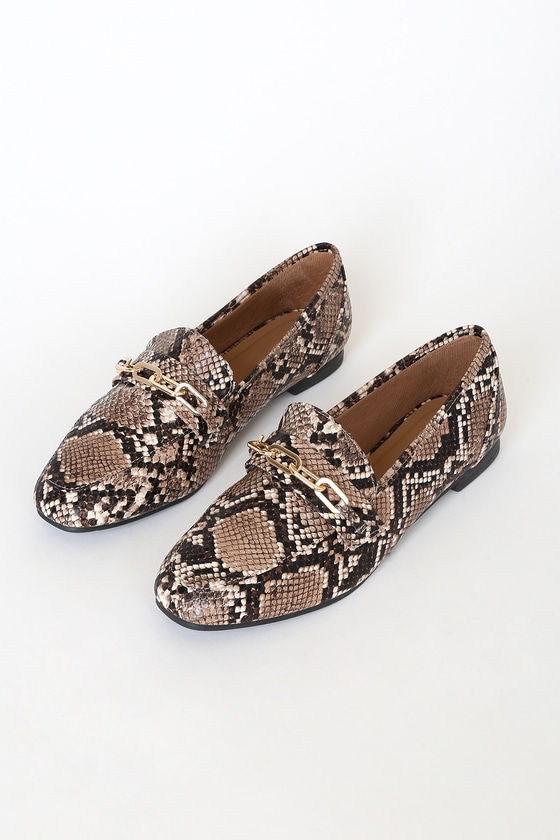 Cute Tan Snake Loafers - Vegan Leather Loafers - Flat Loafers - Lulus