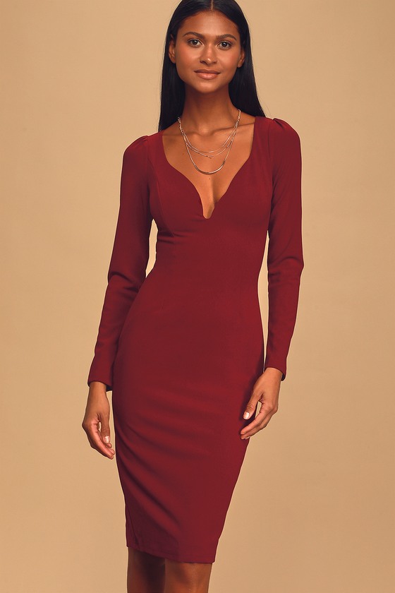 burgundy midi dress long sleeve