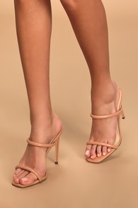 Theyaa Tan Square-Toe High Heel Sandals