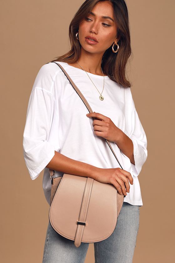 Taupe Saddle Bag Trendy Taupe Purse Vegan Leather Crossbody Lulus