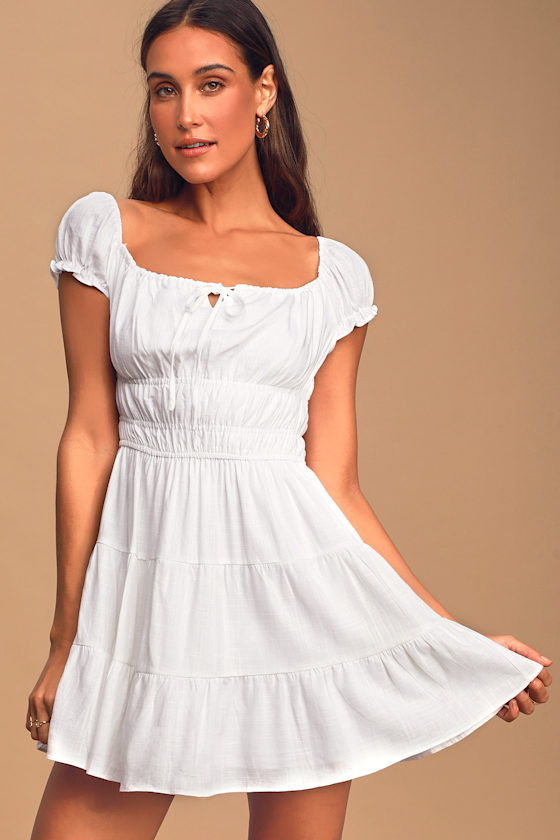 Good As New White Cap Sleeve Tiered Mini Dress 3