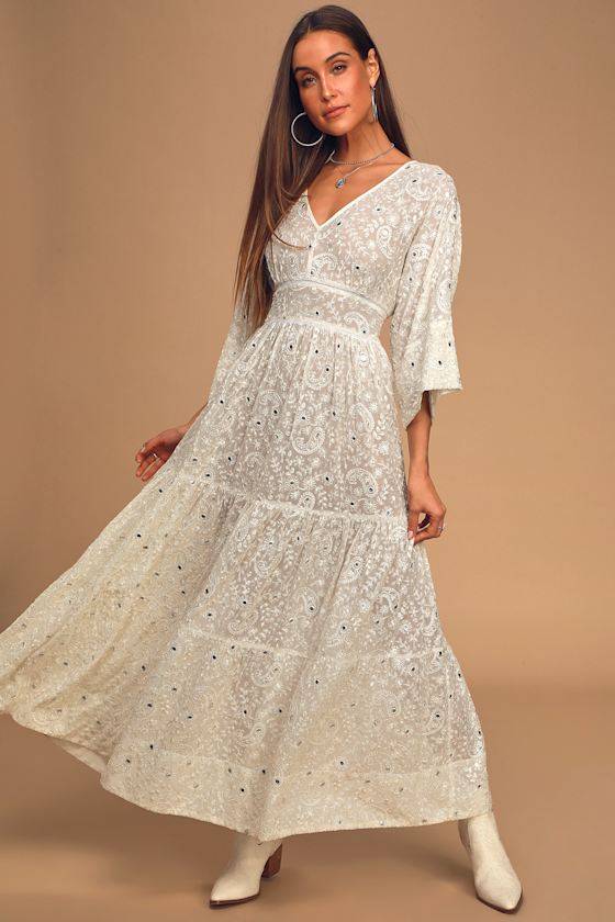 EMBROIDERED MAXI DRESS-CREAM/MULTI main image 1