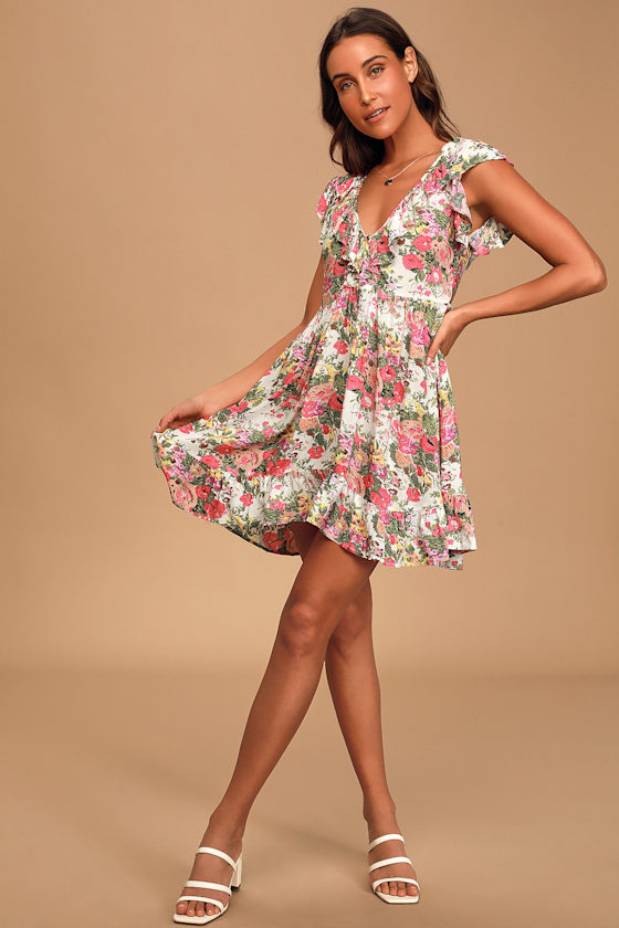 Provence Iris Pink Floral Print Ruffled Mini Dress 6