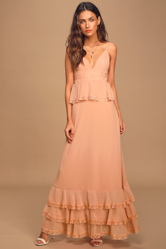 Pretty Blush Pink Dress Tiered Maxi Dress Maxi Dress Lulus