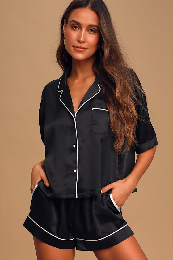 Beauty Sleep Black Satin Two-Piece Pajama Set 9
