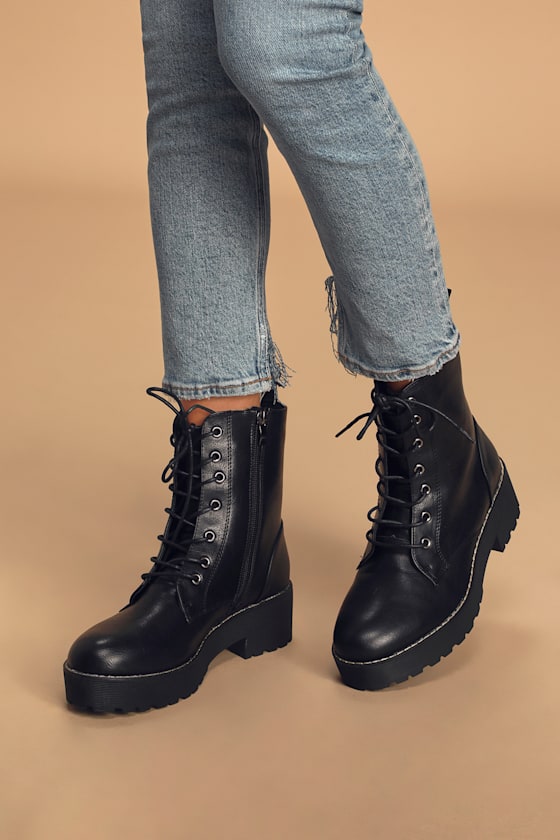 Moore Black Mid-Calf Lace-Up Platform Boots 1