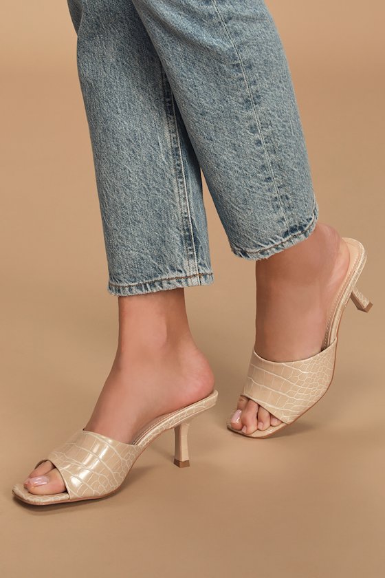 Viyan Nude Crocodile High Heel Sandals 2