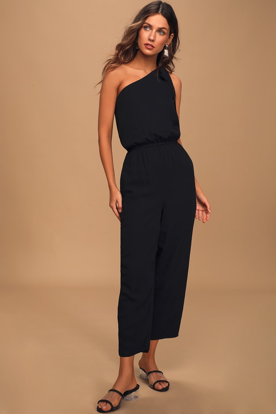 Chic Black Jumpsuit - One-Shoulder Jumpsuit - Tie-Strap Jumpsuit - Lulus