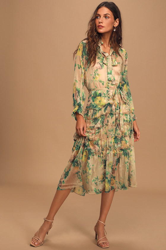 beige flower dress