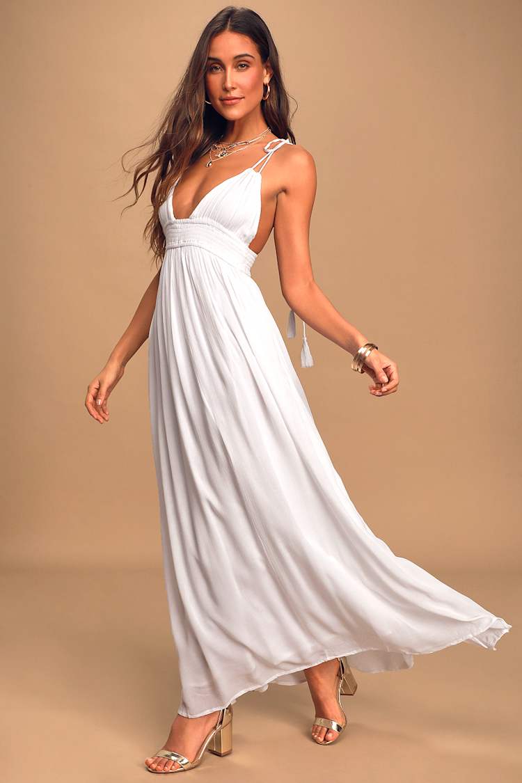 blue dress for baby girl Simple White Boho Mermaid Satin Long Sleeveless Wedding Dress main image 1