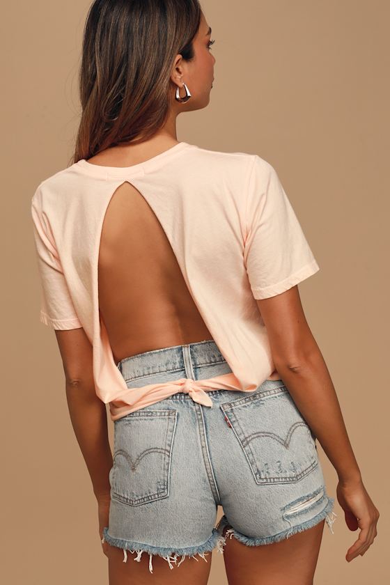 Mystic Chart Light Pink Graphic Tie-Back Crop Tee 6