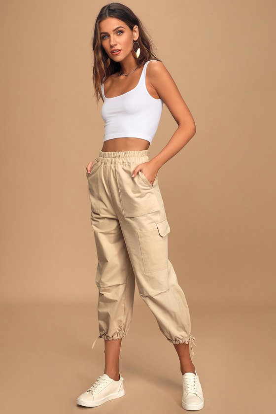 Beige Cargo Pants - Linen Jogger Pants - Paperbag Waist Pants - Lulus